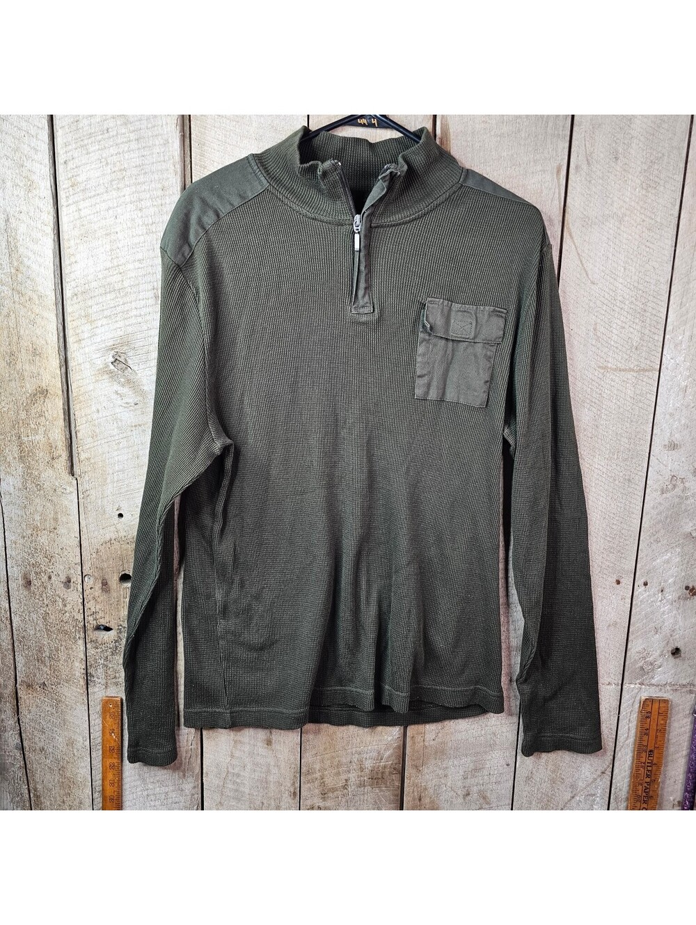 Alfani Men's X-Large Olive Green Waffle Knit Thermal Quarter Zip Long Sleeve